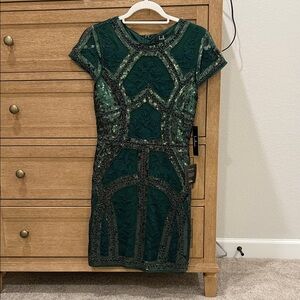NWT Lulus spread your shine emerald green sequin embroidered bodycon mini dress
